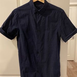 Allsaints Navy Blue Button Down Short Sleeve Shirt